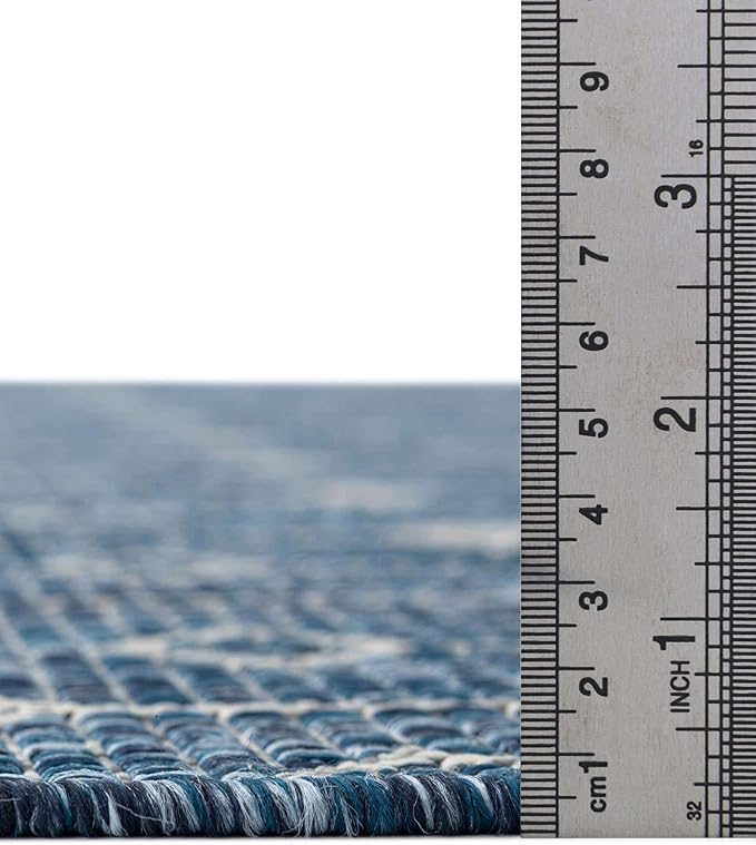 Unique Loom Outdoor Trellis Collection Area Rug - Tribal Trellis (4' 1" x 6' 1" Oval, Blue/ Ivory)