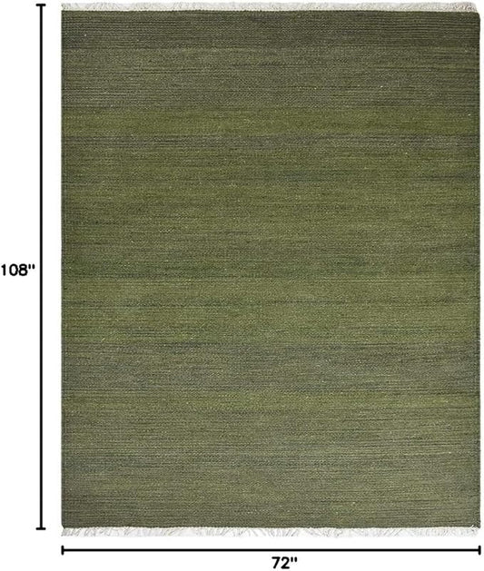 Rugsotic Carpets Hand Woven Flat Weave Kilim Wool 6'x9' Area Rug Solid Olive D00111