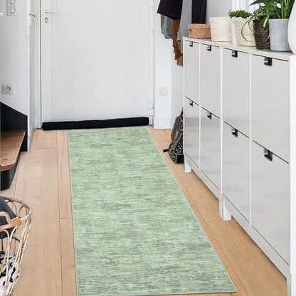 RUGSREAL 2x6 Runner Rug Washable Kitchen Runner Rug Modern Abstract Area Rug for Hallway Contemporary Solid Mat Non-Slip Foldable Aesthetic Accent Floor Carpet for Living Room Bedroom, Green