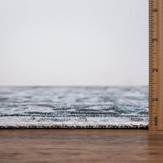 Bloom Rugs Caria Washable Non-Slip 5x7 Rug - Denim Blue Traditional Area Rug for Living Room, Bedroom, Dining Room, and Kitchen - Exact Size: 5' x 7'