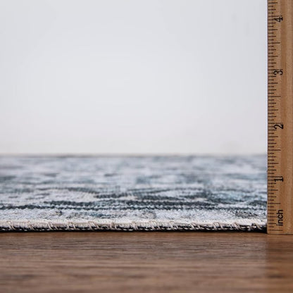 Bloom Rugs Caria Washable Non-Slip 4x6 Rug - Denim Blue Traditional Area Rug for Living Room, Bedroom, Dining Room, and Kitchen - Exact Size: 4' x 6'