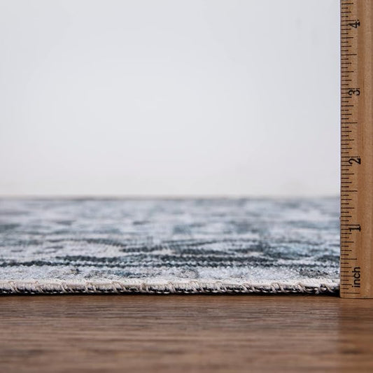 Bloom Rugs Caria Washable Non-Slip 6x9 Rug - Denim Blue Traditional Area Rug for Living Room, Bedroom, Dining Room, and Kitchen - Exact Size: 6' x 9'