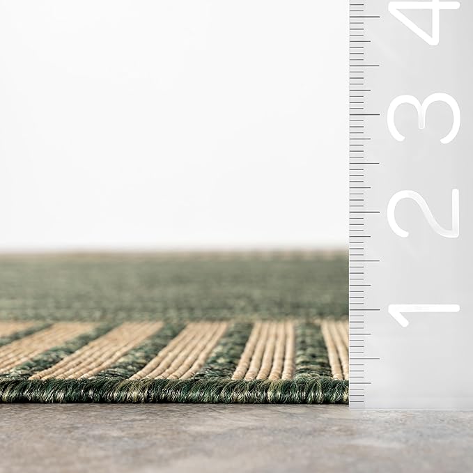 Nuloom Asha Green/Brown, 9'6" x 12', Casual, Striped Border, Soft and Cozy, High Traffic, Stain Resistant, Easy Clean, Durable Area Rug for Indoor/Outdoor Patio, Deck, Porch, Garden, Courtyard