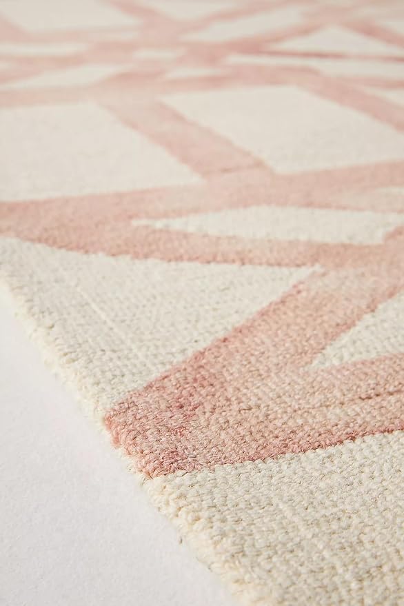 Hand-Tufted Wool Marengo Rug in Pink – Elegant Geometric Wool Carpet for Living Room & Bedroom – Soft Feel – 6 x 8