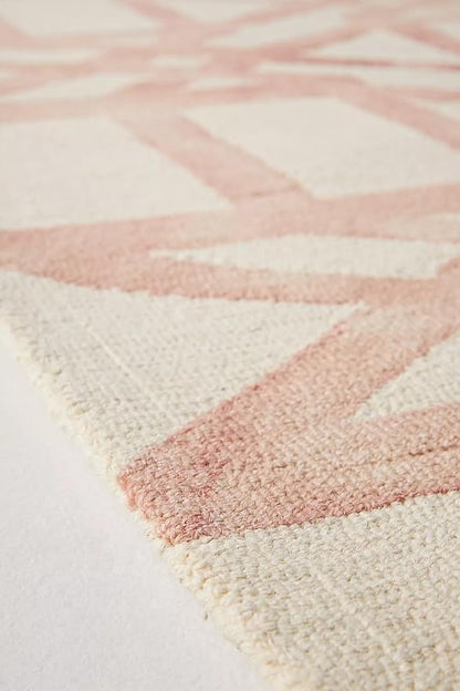 Hand-Tufted Wool Marengo Rug in Pink – Elegant Geometric Wool Carpet for Living Room & Bedroom – Soft Feel – 11 x 11