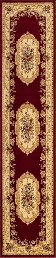Unique Loom Versailles Collection Traditional Classic Floral Motif Area Rug (2' 7 x 12' 0 Runner, Burgundy/Ivory)