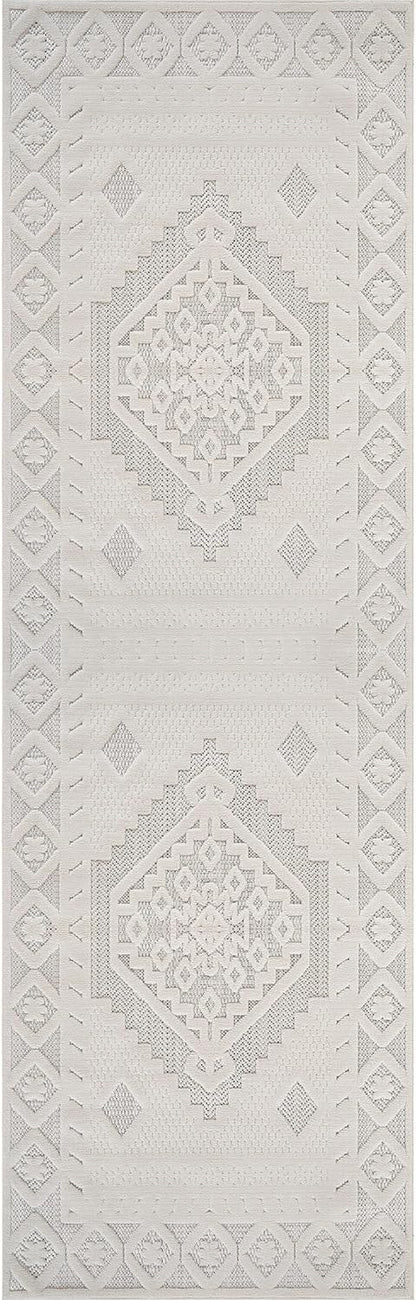 Modern Micro Loop Indoor Runner Rugs for Living Room Bedroom Kitchen Geometric Trellis White 2x7 Luxury Durable Low and High Pile Non-Shedding Stain Resistant Soft Area Carpet 2 x 7