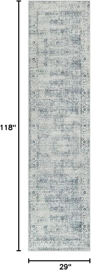Morebes Vintage 2x10 Runner Rug for Hallway Non Slip,Washable Long Kitchen Rugs Runners,Soft Distressed Non-Shedding Carpet Runner Rug for Entryway Indoor Foyer Playroom,Blue-Gray