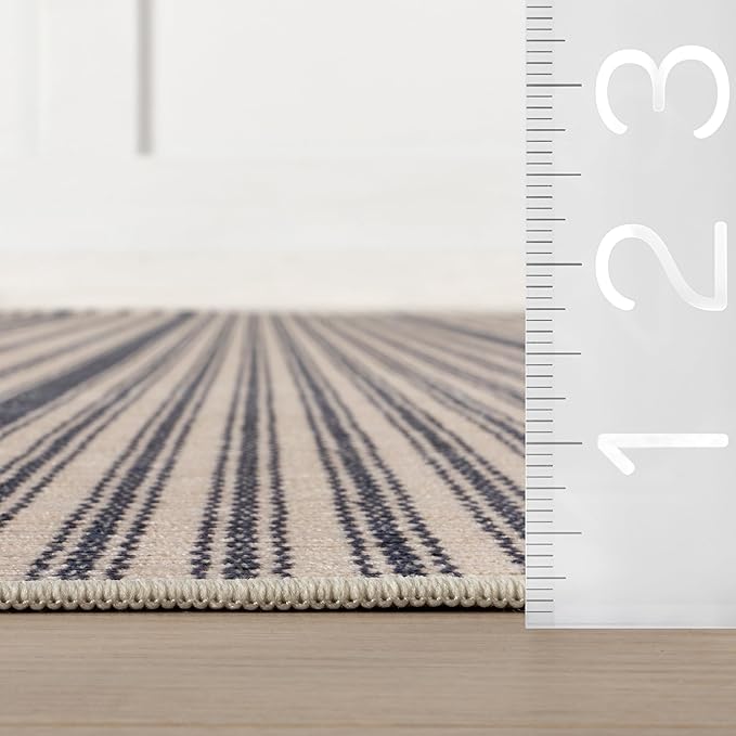 Dash & Albert Axiom Navy Machine Washable Rug, 9.5 X 13.5 Feet, Blue/Ivory Stripe Pattern