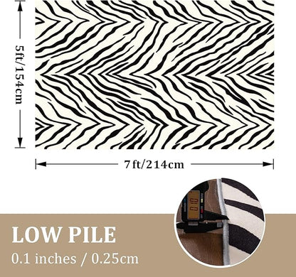 YIHOUSE Tiger Washable Area Rugs 5'x7', Black and Beige Modern Rug for Living Room, Bedroom, Ultra Thin Animal Stripe Print Rug for Girls Boys Nursery, Playroom, Dorm Room