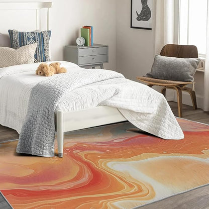 Sunset Rug, 6x8 Rug, Artistic Rugs for Living Room Bedroom Dining, Abstract Large Area Rug, Washable Rug Non Slip Soft Indoor Carpet, Kids and Pets Friendly, Sunset Home & Room Decor