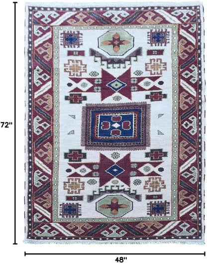 Hand Knotted Wool & Silk ECO-Friendly Oriental Area Rugs - 4'x6', Rectangle Shape, Cream Burgundy Color, Classic Oriental Traditional, Medium Pile Handmade Area Rugs (AF0102)