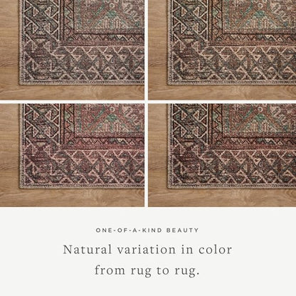 Loloi Amber Lewis Billie Collection, Aqua & Rust 2'-6" x 7'-6" Area Rug – Antique & Distressed Accent Rugs for Living Room, Bedroom, Entryway & Hallway, No Shed High Traffic Area Home Decor Rug