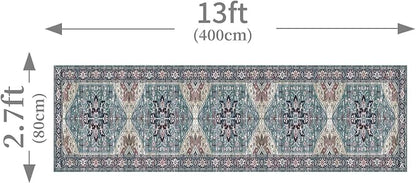 Enkor Runner Rugs for Hallway, 2.6x13 Washable Soft Boho Non Slip Floor Rugs for Kitchen, Modern Mat for Living Room Bedroom Entryway Purple & Green
