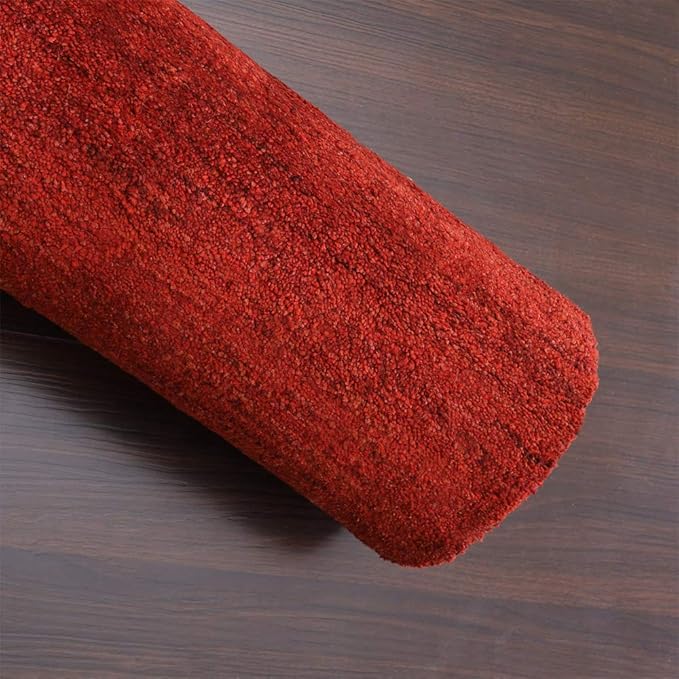 Hand Knotted Loom Wool ECO-Friendly Area Rugs - 4'x6', Rectangle, Light Red Color, Solid Plain Design, High Pile Handmade Anti Skid Area Rugs for Living Room, Bed Room (L00111)