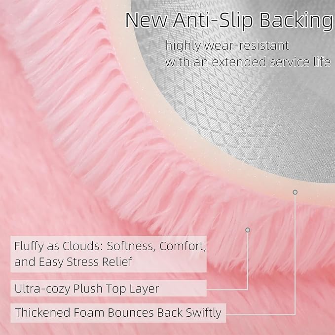 2x6 Solid Fluffy Pink Area Rug – Washable, Durable, Small Bedroom Runner Rug, Non-Slip Shag Rugs for Hallway, Girls Room, Living Room, Bedroom, Bedside, Dorms, Kids Room, Sofa Coffee Table
