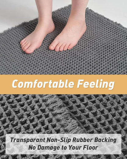 AMOAMI Upgraded Waffle Bath Mat, Super Absorbent Non Slip Bath Mats for Bathroom Floor, Machine Washable Bathroom Rugs with Tassels, Rubber Backed Bathroom Mats, Ultra Soft, 24" x 36", Dark Grey