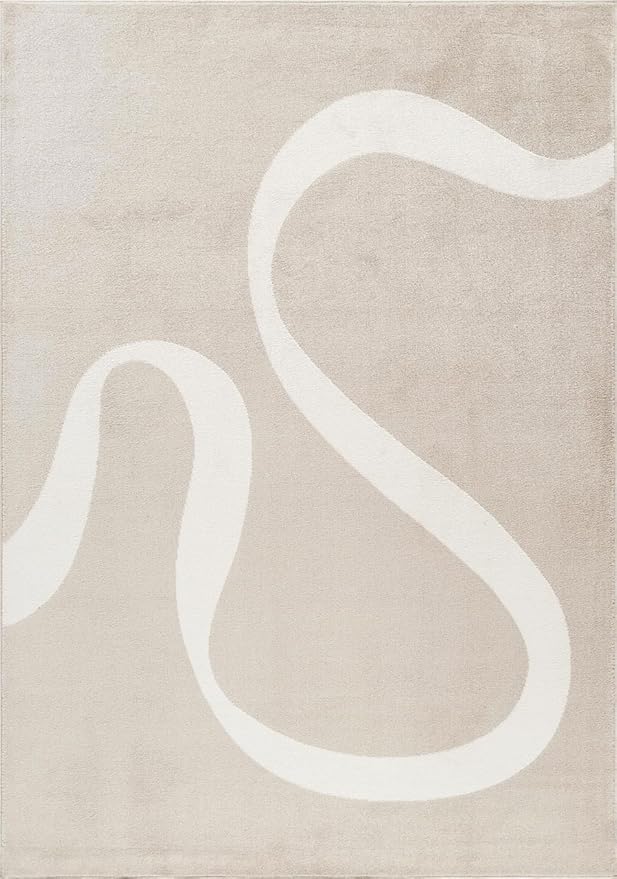 Abani Deco Collection Area Rug - Beige Modern Abstract Ribbon Design - 5' x 8' - for Living Room, Bedroom & Office