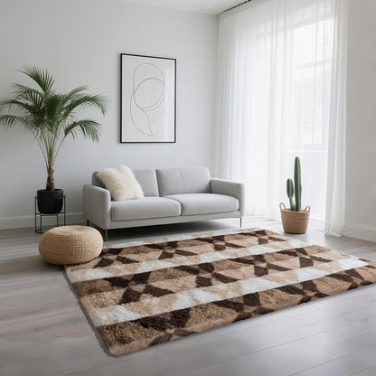 4x6 Area Rugs for Living Room Bedroom, Soft Fluffy Shaggy Bedside Rug, Indoor Floor Carpet for Kids Playroom, Dorms, Nursery Rooms, Home Decor (Coffee Ombre 4'x6')