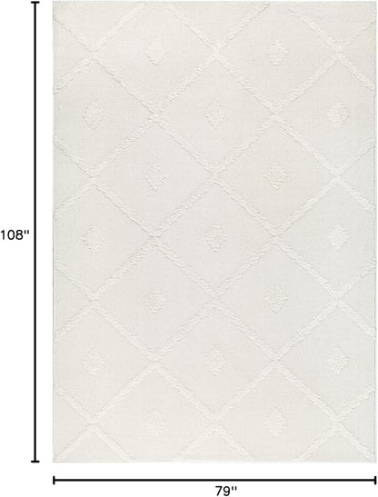 Antep Rugs Palafito 6x9 Geometric Shag Diamond High-Low Pile Textured Indoor Area Rug (White, 6'7" x 9')