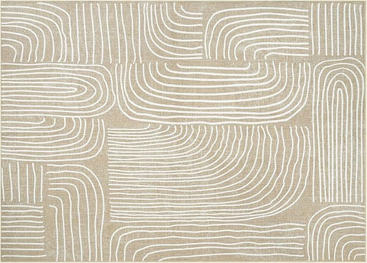 Phantoscope Washable Area Rug 5'x7' Non-Slip, Modern Neutral Boho Rugs for Living Room, Bedroom, Dining Room, Abstract Hand-Drawn Wavy Line Pattern, Low-Pile Foldable Floor Carpet, Beige/Ivory