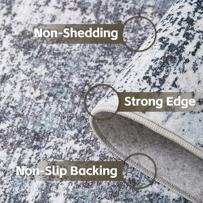 Area Rug 5x7 Washable Rug Light Grey for Living Room, Dining Room, Bedroom, Large Carpets, Non Slip & Non-Shedding Low Pile Vintage Print Rug for Home Office Decor
