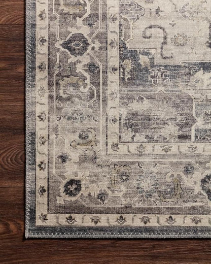 Loloi Hathaway Collection HTH-05 Steel/Ivory 9'-0" x 12'-0", .25" Thick Area Rug, Soft, Durable, Printed, Modern, Low Pile, Non-Shedding, Easy Clean, Living Room Rug