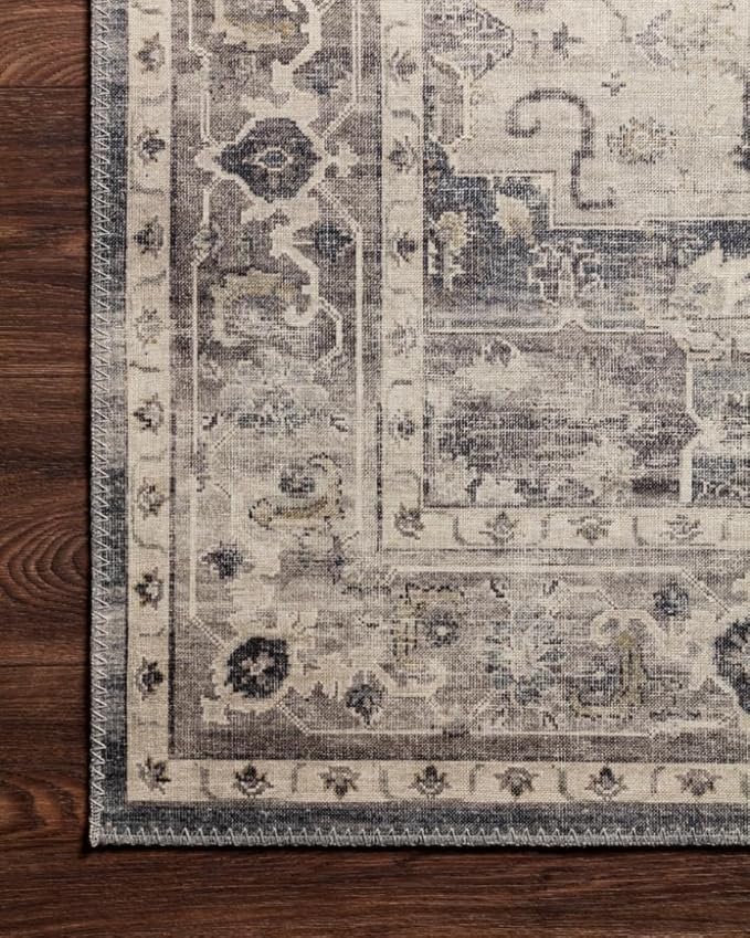 Loloi Hathaway Collection HTH-05 Steel/Ivory 5'-0" x 7'-6", .25" Thick Area Rug, Soft, Durable, Printed, Modern, Low Pile, Non-Shedding, Easy Clean, Living Room Rug