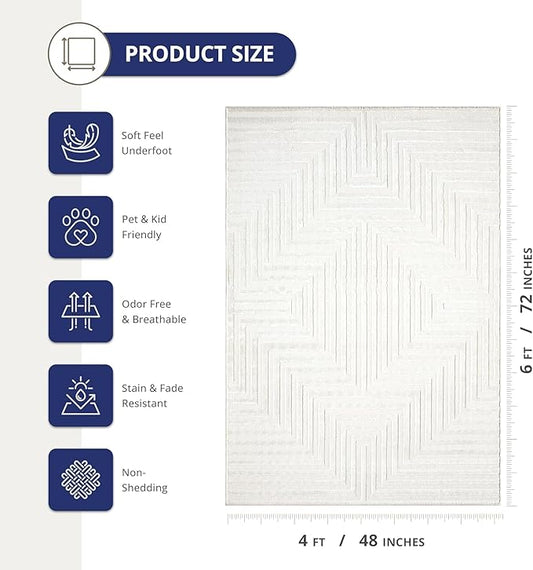 Abani Neutral Cream Area Rug 8' x 10' for Living Room, Bedroom - Tone-on-Tone Geometric Design - Durable & Easy to Clean