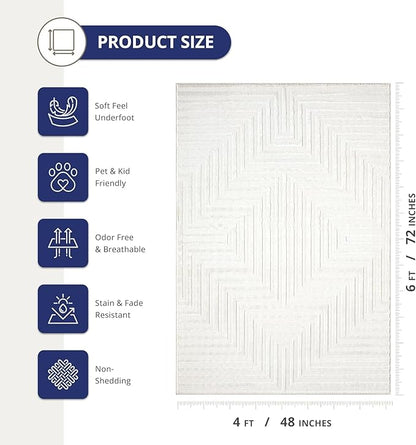 Abani Neutral Cream Area Rug 2' x 3' for Living Room, Bedroom - Tone-on-Tone Geometric Design - Durable & Easy to Clean