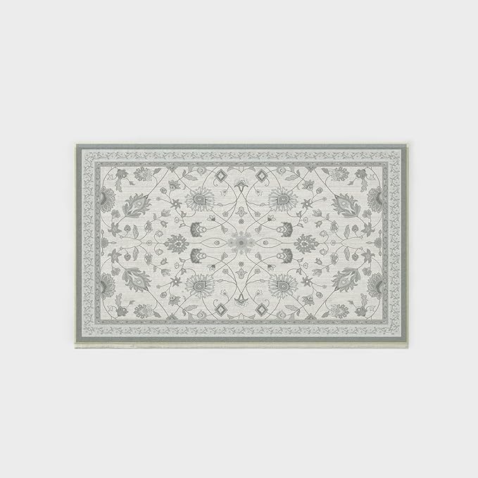 EVERGRACE Area Rugs for Living Room 3x5, Boho Floral Faux Wool Indoor Outdoor Rugs, Washable Rugs for Bedroom Entryway Dining Room Hallyway, Low Pile Floor Mat Carpet for Home Decor, Cool Gray