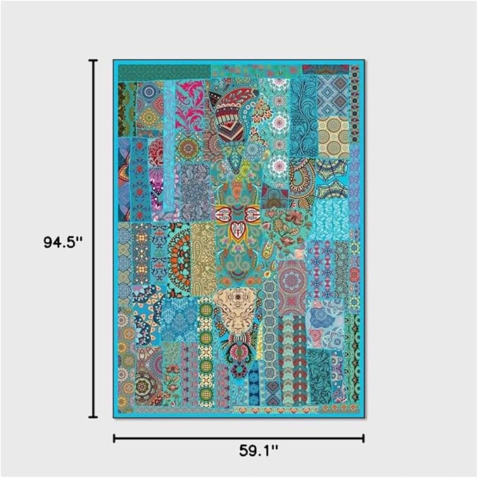 Vintage Boho Area Rugs Multicolor Ethnic Style Geometric Splicing Carpets Bedroom Living Room Kitchen Floor Mats Indoor Outdoor Non-Shedding Runner Rug Home Décor Carpet 5' X 8'
