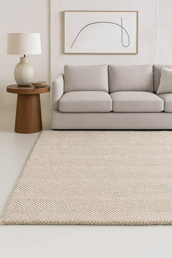 Modern Herringbone Chevron Collection Handcrafted Wool Area Rug - Durable, Zigzag Pattern, for High Traffic, Contemporary Design for Living Room, Bedroom, Dining Room Decor (Sand Beige, 2' x 3')