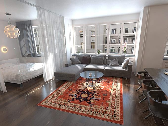 Unique Loom Taftan Collection Border Geometric Tribal Inspired Design Area Rug (7' 0 x 10' 0 Rectangular, Terracotta/ Ivory)