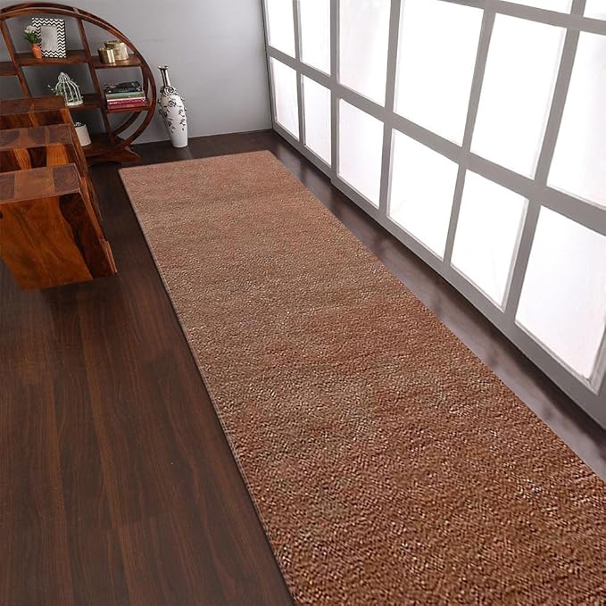 Hand Knotted Loom Wool ECO-Friendly Area Rugs - 2'6''x10', Runner, Light Brown Color, Solid Plain Design, High Pile Thick Handmade Anti Skid Rugs for Living Room (L00111)