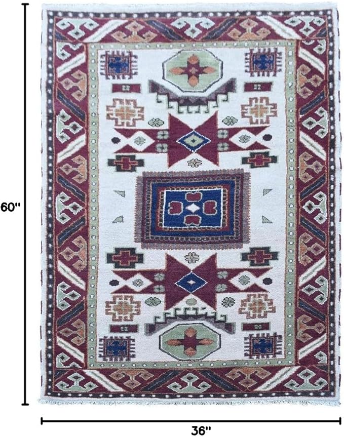 Hand Knotted Wool & Silk ECO-Friendly Oriental Area Rugs - 3'x5', Rectangle Shape, Cream Burgundy Color, Classic Oriental Traditional, Medium Pile Handmade Area Rugs (AF0102)