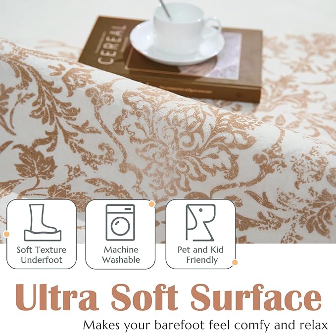 jinchan Area Rug 8x10 Washable Rug Vintage Living Room Carpet Thin Non Slip Large Mat Floral Medallion Boho Floor Cover Low Pile Carpet for Bedroom Dining Room Nursery Office Farmhouse