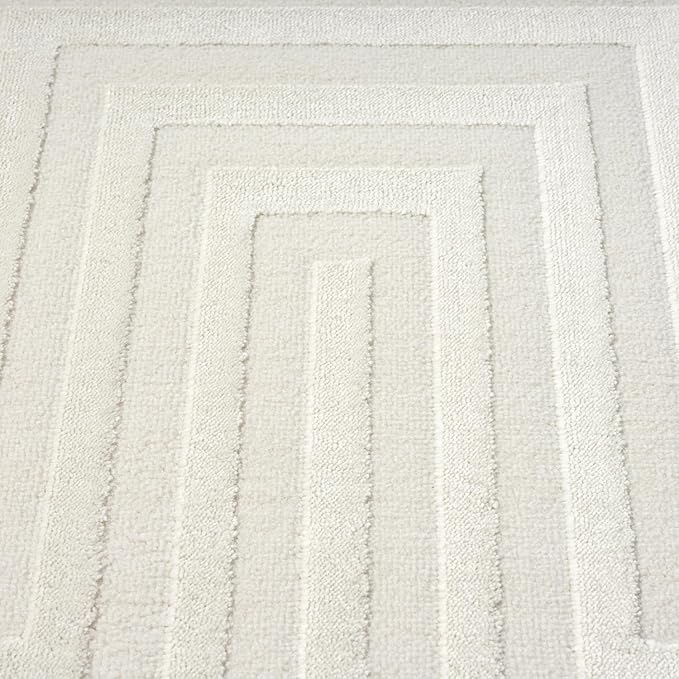 Abani Neutral Cream Area Rug 8' x 10' for Living Room, Bedroom - Tone-on-Tone Geometric Design - Durable & Easy to Clean