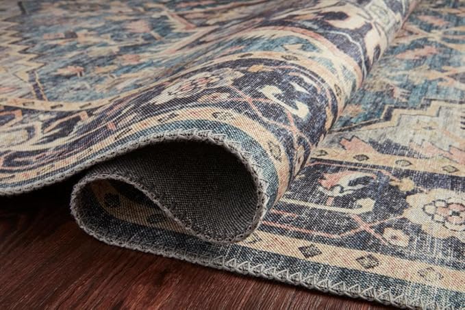 Loloi Hathaway Collection HTH-01 Navy/Multi 2'-0" x 5'-0", .25" Thick Accent Rug, Soft, Durable, Printed, Modern, Low Pile, Non-Shedding, Easy Clean, Living Room Rug