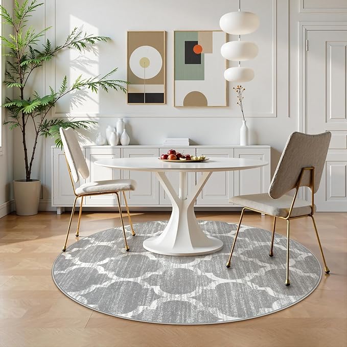 Lahome Moroccan Round Area Rug - 3' Diameter Faux Wool Non-Slip Area Rug Small Accent Distressed Throw Rugs Floor Carpet for Door Mat Entryway Bedrooms Laundry Room Decor (Round - 3' Diameter, Gray)