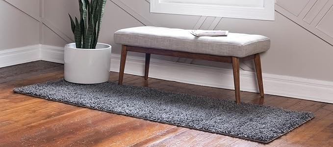 Unique Loom Davos Shag Collection Area Rug - Solid (2' 7" x 20' Runner, Peppercorn)