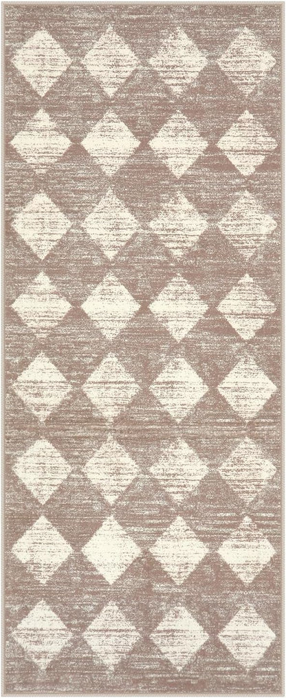 Lahome Machine Washable Long Bathroom Rugs Runner, 2x5 Non Slip Entryway Rugs Indoor Kitchen Runner Rug, Moroccan Trellis Non Skid Laundry Room Carpet Runners for Bedside Entrance Living Room, Beige