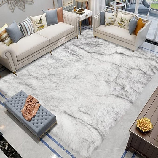 Latepis 12x12 Rugs for Living Room Super Large Faux Sheepskin Fur Rug White with Grey Tips Area Rugs Sofa Fluffy Rug Shag Rug for Bedroom Home Office Entertainment Room, Square