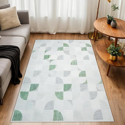 3x5 Rugs Machine Washable, Ultra-Thin Area Rugs for Bedroom Entryway Living Room Bedside Low-Pile, Boho Small Throw Floor Carpet Non Slip Soft Indoor Rug Modern Abstract Light Green