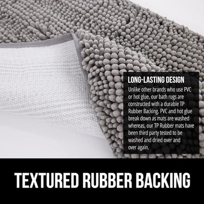 GORILLA GRIP Bath Rug Mat, Thick Soft Absorbent Chenille, Quick Dry Microfiber Mats, Rubber Backing Washable Shower Floor Rugs, US Designed Bathroom Bathmat Home Decor Accessories, 24x17, Grey