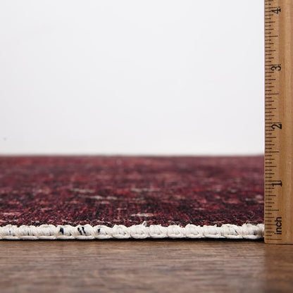 Bloom Rugs Washable Non-Slip 7 ft Runner - Dark Red Traditional Bordered Runner for Entryway, Hallway, Bathroom, and Kitchen - Exact Size: 2.5' x 7'