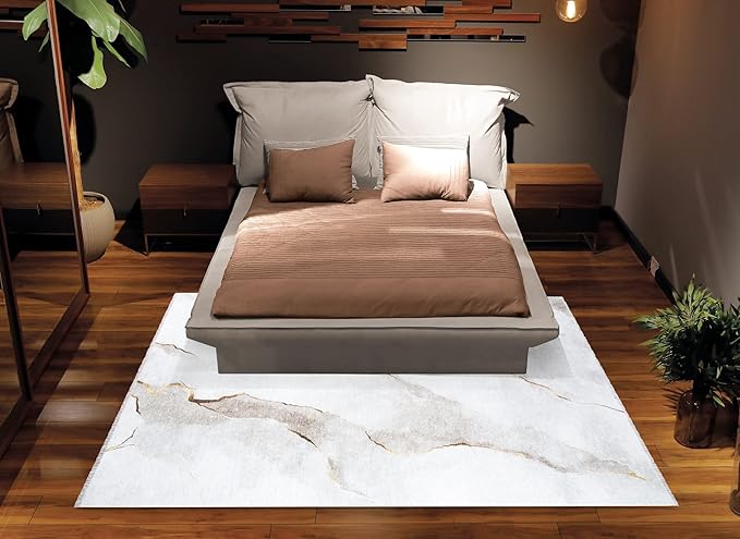 Bloom Rugs Washable Non-Slip 2x3 Rug - Ivory/Gold Modern Abstract Area Rug for Living Room, Bedroom, Dining Room, and Kitchen - Exact Size: 2' x 3'