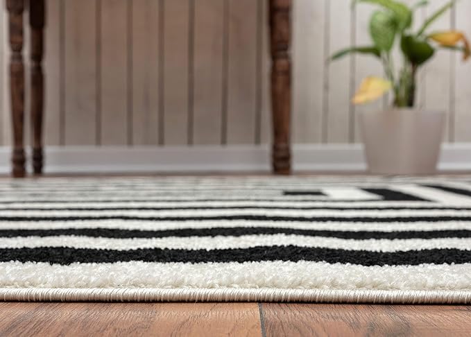 Abani Contemporary Blue & Ivory 2'x3' Area Rug, Contrasting Geometric Modern Stripe Symmetrical Living Room Carpet Rugs