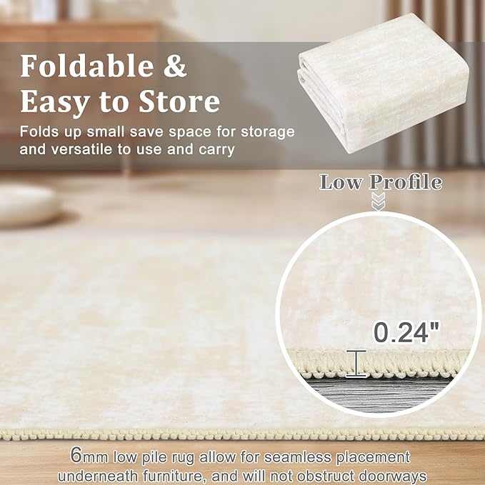 RUGSREAL Washable 9x12 Area Rug for Living Room Non-Slip Large Bedroom Rug Modern Solid Color Dining Room Throw Carpet Contemporary Area Rug for Home Decor Office, 9' x 12' Cream-White