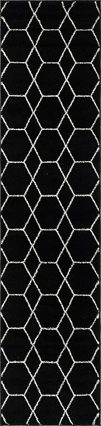 Unique Loom Trellis Frieze Collection Area Rug - Geometric (2' x 8' 8" Runner, Black/ Ivory)